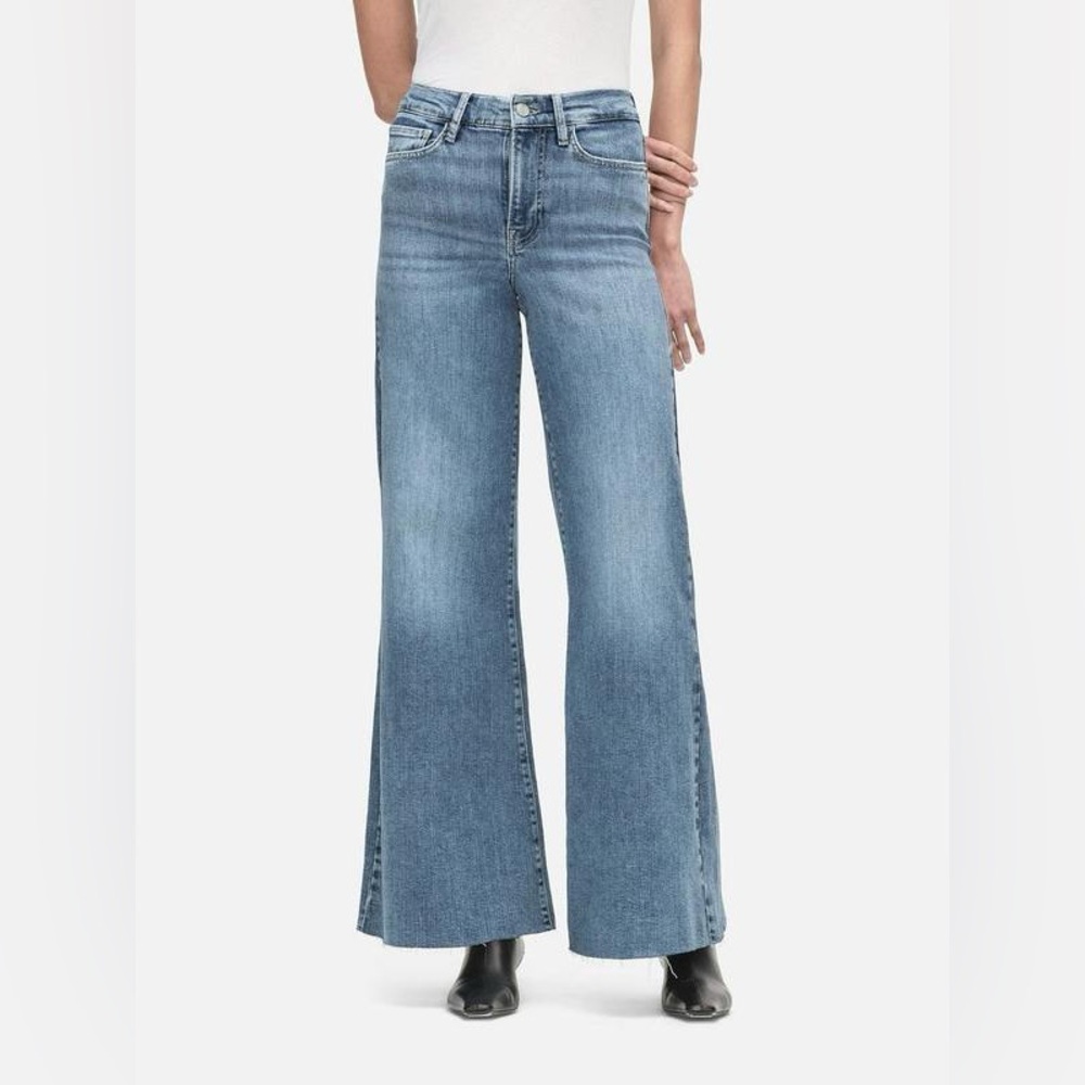 FRAME Denim Le Palazzo Crop Raw Fray High Rise Jeans in Whimsy